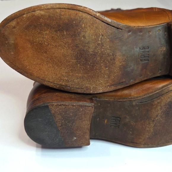 Frye Melissa Double Sole Button Lug Tall Brown Leather Women's Boots - Picture 8 of 16